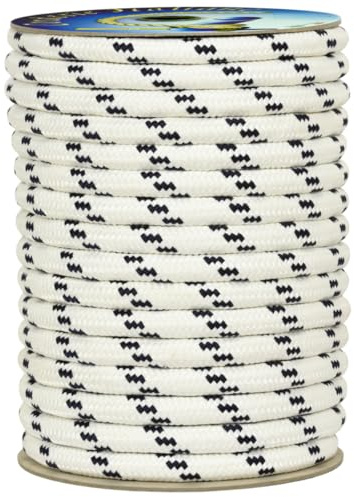 Corderie Italiane 006000761 Treccia mare multiuso giardino e fai da te, stabilizzato ai raggi U.V. resistente a intemperie e agenti atmosferici, 12 mm, 20 mt, colore bianco con spia blu