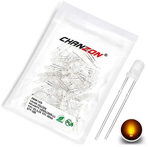 Chanzon 100 pcs 3mm Yellow LED Diode Lights (Diffused Round DC 2V 20mA) Lighting Bulb Lamps Electronics Components Light Emitting Diodes