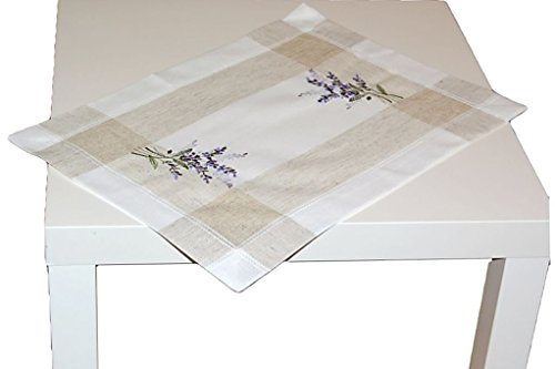 Tischdecke Leinenoptik Natur Lavendel mediterran Läufer Deckchen Landhaus (Tischläufer 35x50 cm)