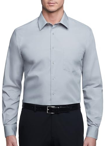 Van Heusen Men's Dress Shirt Regular Fit Poplin Solid, Grey Stone, 16.5 Neck 32-33 Sleeve