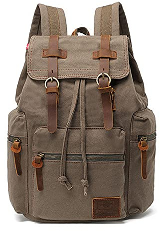 Sac à dos vintage en toile de grande capacité – pour l'école, la randonnée, les voyages pour ordinateur portable de 12 à 17 pouces pour homme, Grand vert armée, L