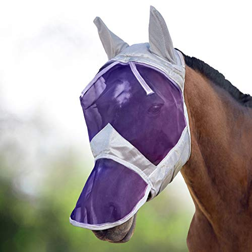 Harrison Howard CareMaster Pferde Fliegenmaske UV-Schutz Ohren und Nasenschutz Silber/Lila Pony (S)