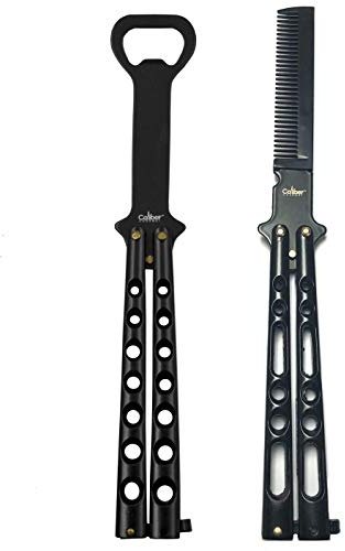 Caliber Gourmet Butterfly Knife Bottle Opener | Cool Balisong Trainer Butterfly Knife Trainer Multitool Beer & Bottle Opener | Bartender Supplies | Perfect Bar Key Tool | Tactical Bar Tool - Black