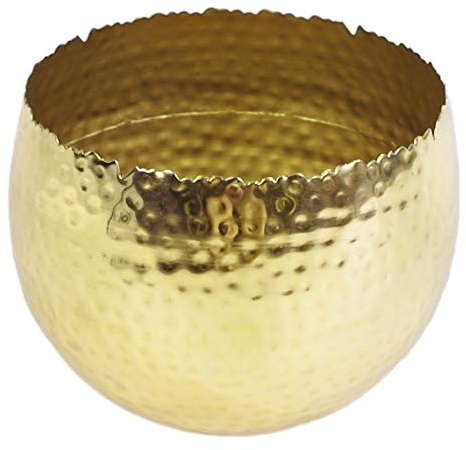 Leaf LEAF-7307 Large Metal Planter 22 x 17cm Hammered Gold Colour-Curvy Edge