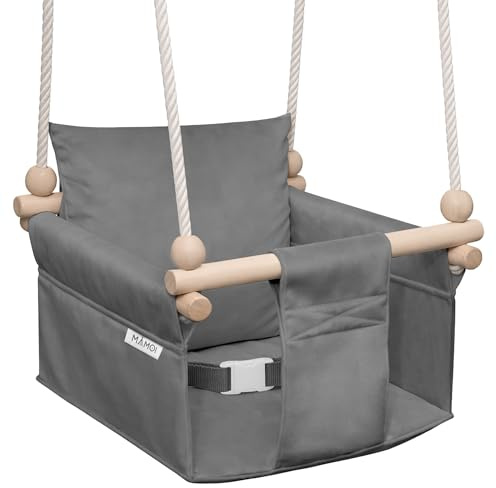 MAMOI® Columpio niños + Cinturón de Seguridad | 190-260cm Ajuste de la Altura del Techo | Columpio Infantil Interior Exterior | Columpios Infantiles | Columpio niño | 100% Eco | Hecho en la UE