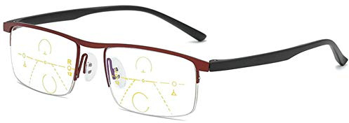 KOOSUFA Gleitsichtbrille Progressive Multifokus Lesebrille Herren Damen | Metall Halbrahmen, TR90 Bügel, Anti-Blaulicht, Intelligente Lesehilfe, Gleitsicht Arbeitsplatzbrille +1,0 bis +4,0