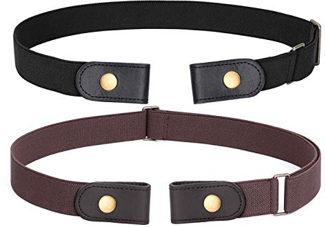 WERFORU 2-Piece Buckle-Free Elastic Belts - Men's No-Show, Adjustable, Stretch Belts in Black/Coffee