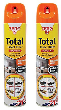 Zero In Total Indoor Insect Killer – Knockdown Action for Indoor Flying & Crawling Insects, – Low Odour, Stain-Free Bug Spray - Suitable for Home Use - 300ml X2 Pack