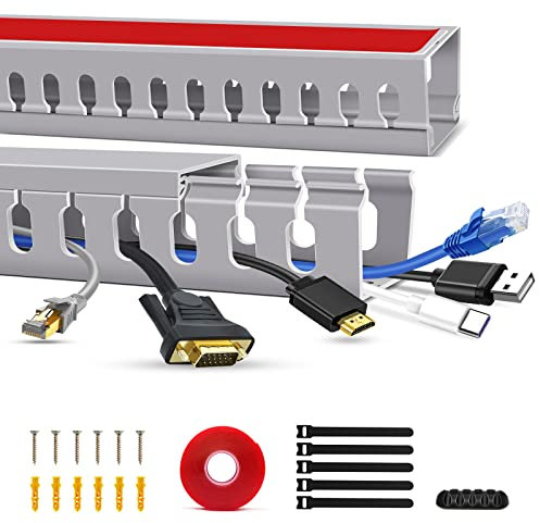Cable Trunking Raceway Kit, Open Slot Wire Trunking for TV Cables, Cable Concealer Cable Tray 31.4 inch (2 x 15.7) Under Desk Organizer Cable Management Trunking (2Pack)