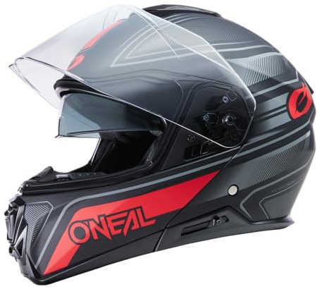 O'NEAL | Casco de Moto Enduro Touring Adventure Street | Buen Ajuste, Pinlock y Bluetooth, Visor Solar Integrado | Casco M-SRS String V.22 Adulto | Negro Rojo | Talla M