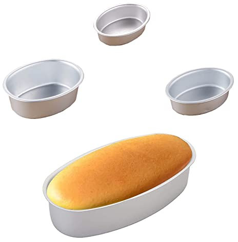 CTForest 4 Piezas Molde Ovalado Tarta Queso, Molde Ovalado Antiadherente Tartas, Moldes Aluminio Pan, Adecuado Hacer Tartas Ovaladas Mousse(Plateado)