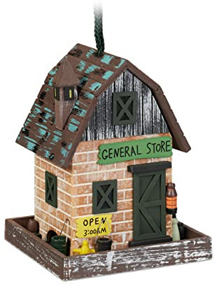 Relaxdays Mangiatoia per Uccelli Decorativa, Casetta in Legno da Appendere, con Tettino, HLP: 23 x 18 x 18 cm, Colorata