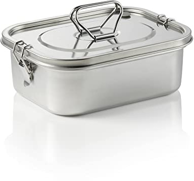 WAS Germany Lunchbox - 3000 ml, auslaufsicher, mit herausnehmbarem Einsatz zum Unterteilen - Frischhaltedose aus Edelstahl - Deckel mit Silikondichtung und Tragegriff - 22,7 x 18 x 8,3 cm