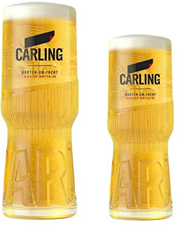 GarageBar | Carling Glass | Nucleated Beer Glass | Official Merchandise | Comes with 2X Beer Drip Mats (1, Combo - Pint & Half Pint)