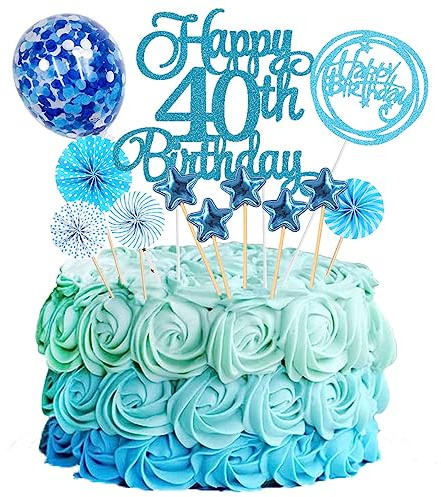 Jxuzh Décoration de Gâteau d'Anniversaire 40 Ans, Bleu, pour Femme et Homme - Happy Birthday