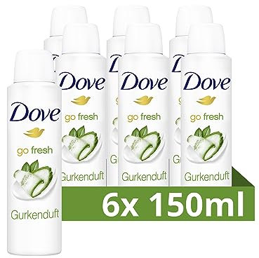 Dove Anti-Transpirant Deo-Spray go fresh Gurkenduft 0 Prozent Alkohol Deodorant schützt 48h vor Körpergeruch und Achselnässe 150 ml 6 Stück