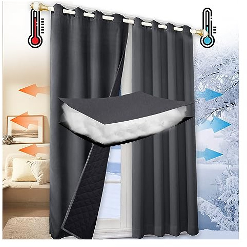 Mewkew 100% Verdunkelungsvorhänge,Energiesparend Thermovorhang,B152xH182cm, Gefütterte Vorhangpaneele Dicke Schichten,Ösen Oben,Wärmeisolierte Vorhänge für Wohnzimmer,Gartenpavillon, 1 PCS