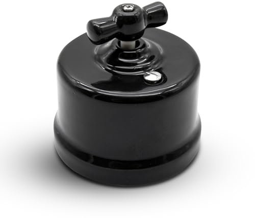 DOJA Barcelona | Interruttore Vintage | 1 Pezzo | Interruttori Ceramica Vintage | Nero | Carico Massimo 10A | Interruttore Luce Vintage | Interruttori Elettrici Vintage a Parete, Interruttore Retro