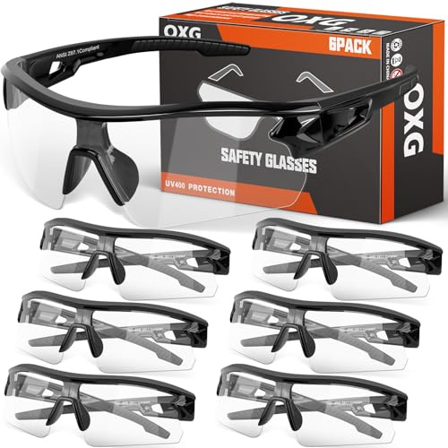 OXG 6 Pack Clear Safety Glasses for Men Women, ANSI Z87.1 Work Glasses