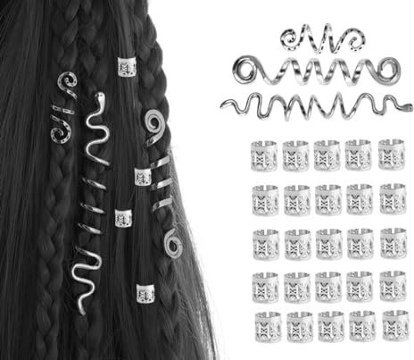 YOYEAH 28 Stück Piraten-Haarschmuck, silberne Haarperlen zum Klipsen für Dreadlocks & Zöpfe - Piraten-Haarschmuck für Damen & Herren