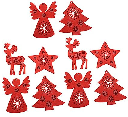 IMIKEYA 20stücke Holzanhänger für Weihnachtsbaum-deko Hängedekoration Heimaccessoires Weihnachtsdeko Rot Fein Verarbeitet Zufälliger Stil