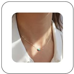Atentuyi Boho Zierliche Kette Gold Mit Oval Türkis Stein Halskette - Minimalistischer Dünn Choker Solitär Blau Anhänger Schmuck für Frauen und Mädchen