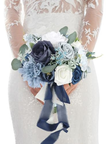 LICHENGTAI Bridal Bouquet Artificial Flowers Wedding Bouquets Blue Roses Bouquet Flower Arrangement Wedding Bouquets Bouquet Romantic Wedding Decoration for Bride Bridesmaid