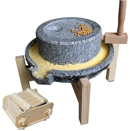 Handmade Mill, Bean Barley Stone Mill,Handmade Stone Mill, Hand Milled Grain,Handmade Old Hand Mill for Grain,Beans and Barley,with Wooden Frame+Mold