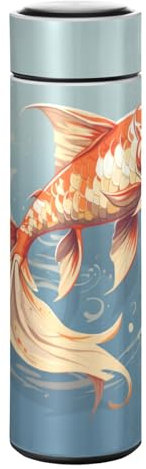 LINNIKEEEE Blauer Aquarell-Koi-Fisch Thermosflasche aus Edelstahl - Auslaufsicher Wasserflasche Wasserkanne für Jungen Mädchen