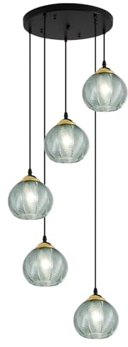 KCO Beleuchtung 5-flammige Cluster-Pendelleuchte Schwarze Kugel-Cluster-Pendelleuchte Mid Century Modern Treppenhaus-Kronleuchter Vintage Grün Glas-Pendelleuchte für Kücheninsel, L1170-G