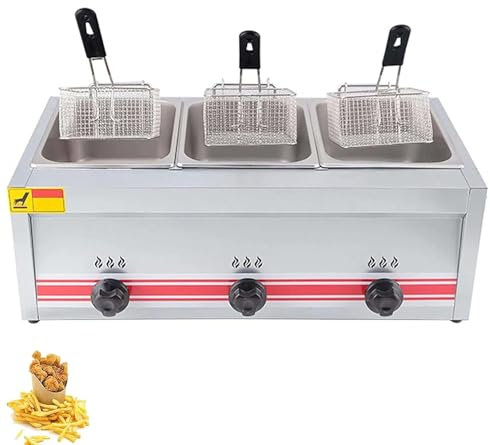 Friggitrice Elettrica Professionale 10L/20L/30L con Doppio Cestino Elettrico Doppio Serbatoio Controsoffitto Friggitrice Francese in Acciaio Inossidabile, Facile da Pulire,Triplecylinder10L+10L+10L