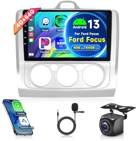 4G+64G Wireless Carplay Android Autoradio für Ford Focus Mk2 Mk3 Exi MT 2 3 2004-2011 9 Zoll Autoradio mit Android Auto Navi GPS WiFi Mirror Link Bluetooth FM/RDS/DAB/DVR/32EQ/USB/SWC Rückfahrkamera