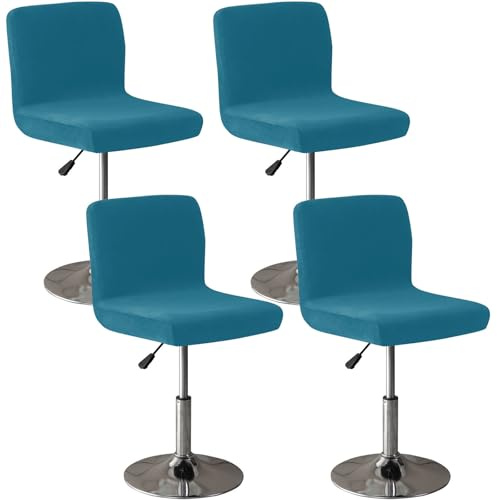 CLGTY samt barhocker bezug mit Rückenlehne 4 Stück, Stretch stuhlhussen barhocker Abnehmbar Stuhlbezug mit elastischem Boden für Küche Bar Zähler-Pfauenblau-4 Stück