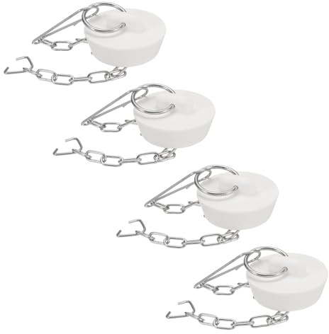 QUARKZMAN 4 Stück Badewannenstöpsel, Gummistöpsel, Badezimmerablaufstopfen | Badewannen 31-34mm Küchenspülenstöpsel mit Zugring und Edelstahlkette, Weiß