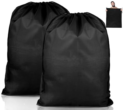 2 Stück Wäschesack Reise,Schmutzwäsche Wäschesammler,Groß Laundry Bag | Wasserdicht Faltbarer mit Kordelzug für Schlafsaal und Reisen Wäscheraum 60 x 80 CM (Schwarz)
