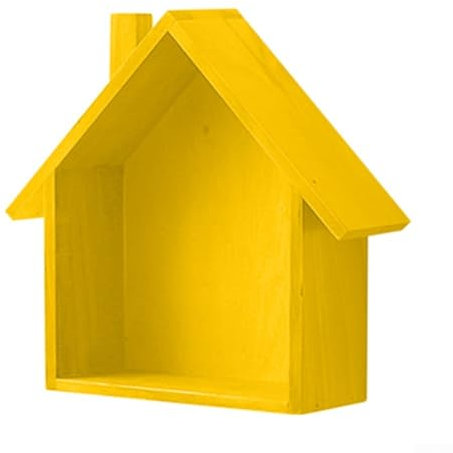 Lastdaytime Piccola casetta in legno a forma di mensola, stile retrò, decorazione da parete, minimalista, piccola casa, portaoggetti da parete (giallo)