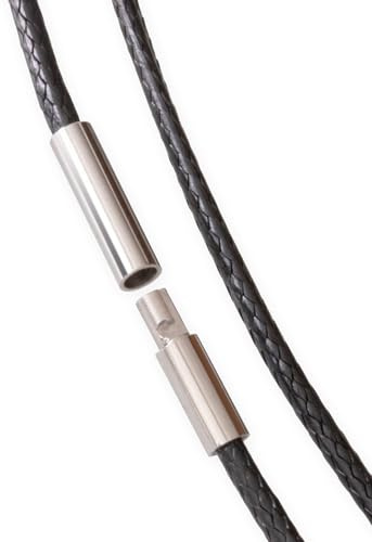 Fly Style Halskette geflochten Wax Rope Chain mit Verschluss aus Edelstahl - Herren Damen Surfer Kette - Schwarzer Choker - Kunstleder Optik, Längen:ca. 42.0 cm, Verschluß:3 mm