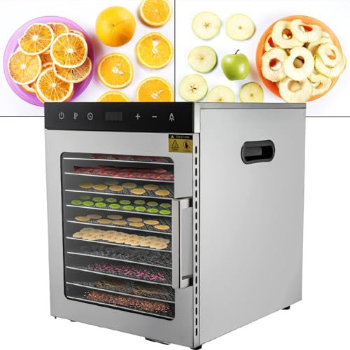 MáQuina Deshidratadora De Alimentos Comercial, 800 W, 8/10 Bandejas, Secador De Alimentos Deshidratados De Acero Inoxidable Con Temporizador De 24 Horas Y Pantalla Led De Control TáCtil,8Tray-110V