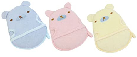 Pack Badehandschuhe aus Baumwolle und Crystal Velour | Badeschaum Werkzeuge für Dusche und Bad, Schnelltrocknend, 3 Stück, für Babys