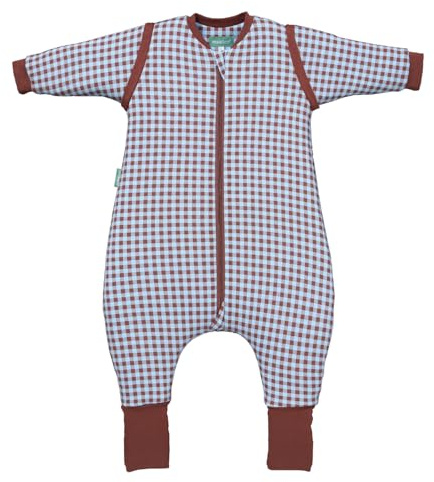 molis&co - Sacco Nanna con piedini, maniche staccabili e calzini - Sacco nanna invernale per Bambini - Sacchi Nanna 2.5 tog con piedini - 100% Cotone (Oeko-TEX 100) (Vichy Brown & Blue, 2 anni)