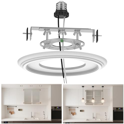 tebio 6-Inch Recessed Can Light Conversion Kit for Pendant Light or Ceiling Fan, Ceiling Fixture Adapter with 7¾ Decorative White Plastic Medallion, Retrofit Kit for 6 Recessed Housing