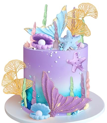 Under the Sea Cake Decoration Seashell Cake Topper Mermaid Party Supplies | for Baby Shower Birthday Bridal Shower Wedding Party