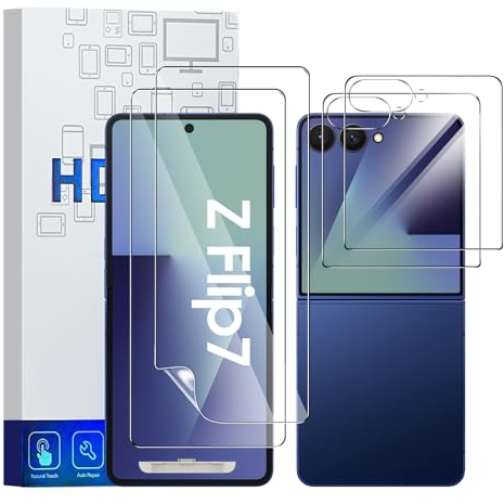 Vizvera for Samsung Galaxy Z Flip 7 Screen Protector, 2 Pcs Inner Soft EPU Film, 2 Pcs Front Display Tempered Glass with Easy Installation Tool, HD Anti Scratch Phone Case Friendly for Z Flip 7,Clear