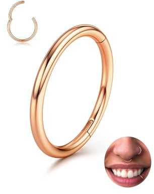 316L Chirurgenstahl 14/16/18/20G Nasenpiercing Septum Piercing Nasenring | 1 Stück Nahtloser Clicker Nasenpiercing Ring mit Scharnier 14K Gold Plated Silber Roségold Schwarz Regenbogen Blau, 5-12mm