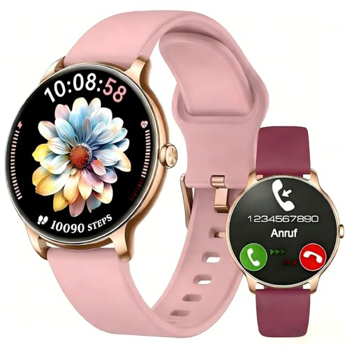 Smartwatch Damen Rund Ultra Dünn 1,32 AMOLED Touchscreen mit Telefonfunktion, Always-On Fitnessuhr Frauen mit Herzfrequenz Schlafmonitor Schrittzähler, 100+ Sportmodi IP68 Wasserdicht Android iOS