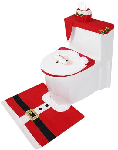 DAVBNM Christmas Toilet Seat Covers, Funny Christmas Decorations Xmas Bathroom Set, Toilet Lid Cover Set U-Shaped Rug Washable Soft Warmer for Xmas Home Bathroom Decor