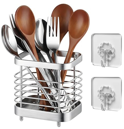 CtiUjdx 3Pcs Kitchen Utensil Holder, Cutlery Holder Drainer, Stainless Steel Cutlery Drainer for Sink, Anti-Rust Kitchen Utensils Holder for Knives, Forks and Spoons, Space saving Utensil Drainer