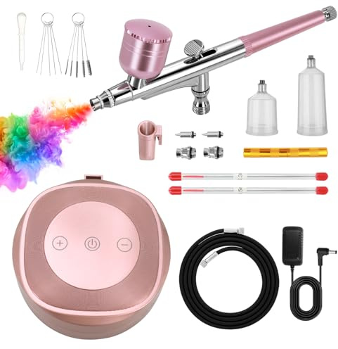 Kit Aérographe Complet Professionnel avec Compresseur 48 PSI, Pistolet Double Action à Gravité, Buses 0.2/0.3/0.5mm pour Modélisme, Nail Art, Décoration de Gâteaux & DIY (Rouge/Noir)