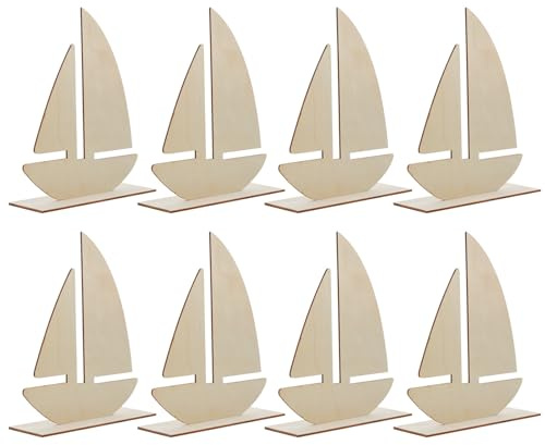 POPETPOP Boat Shaped Unfinished Wooden Chips 10 Pieces Stable Bottom Wooden Craft Supplies for DIY Painting and Nautical Themed Decorations