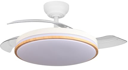 YATEK Rubia - Ventilatore da Soffitto con Luce LED 60W, Bianco ed Effetto Faggio, 6980 Lumen, Motore DC Silenzioso, Pale Retraibili, 6 Velocità, Telecomando, Illuminazione Regolabile, Funzione Estate